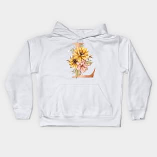 Watercolor sunflower bouquet wedding monogram letter L gift Kids Hoodie